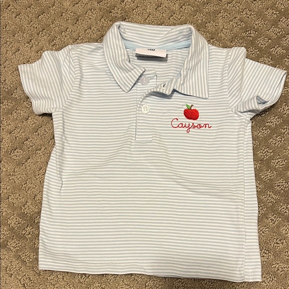 Striped Blue Kids Polo Shirt with “Cayson” Apple Embroidery - Picture 1 of 2